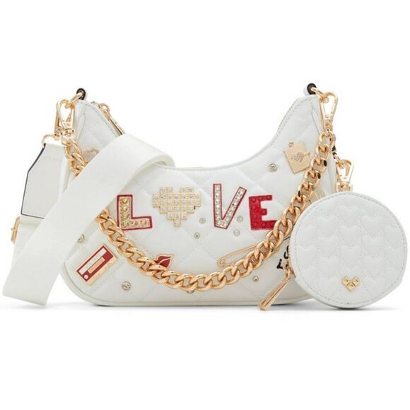 NWT~ALDO Amberly Love Embellished Whiite Crossbody Bag Purse - Picture 5 of 8